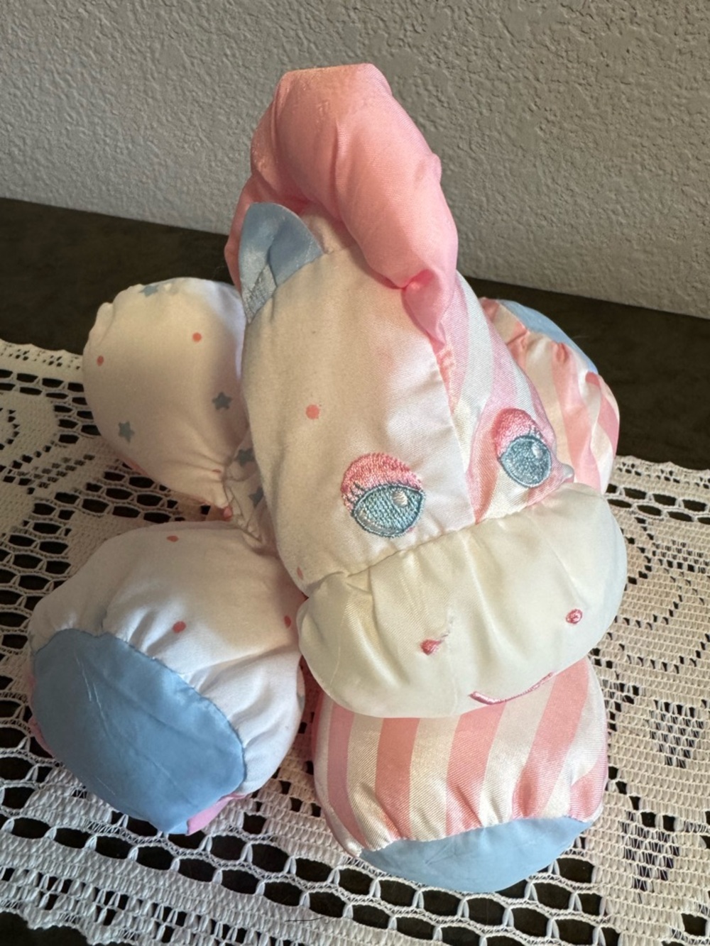 Fisher Price Puffalump Zebra Pony 1991 Vintage Plush Pink White Stars Stripes